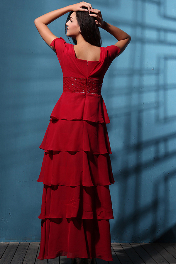 Glamorous Tiered Full Length Chiffon Evening Dress - Click Image to Close